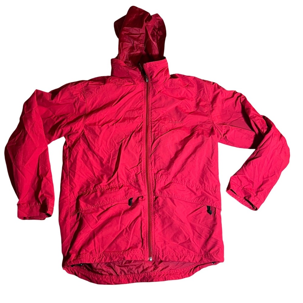 LL Bean Red Full Zip Hooded Jacket Men's Small Lightweight Outdoor Gear
